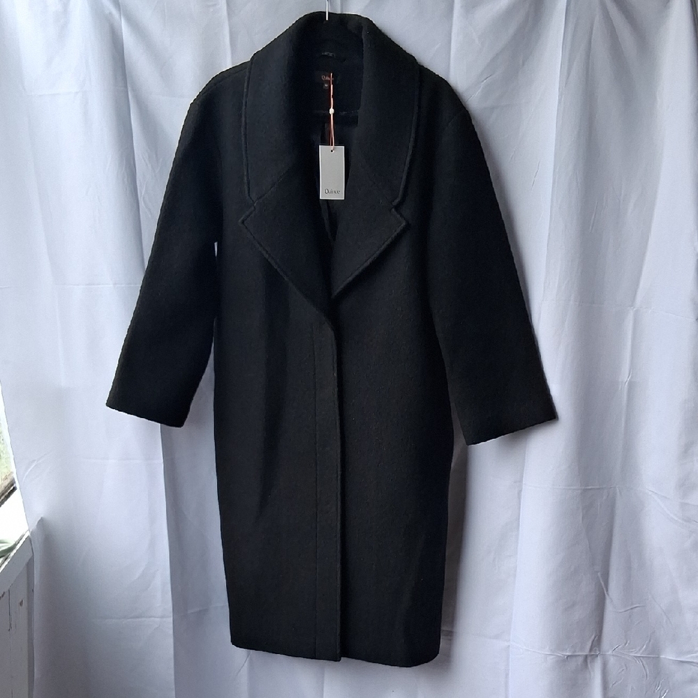 Quince 100% Merino Wool Shawl Collar Long Coat Black M - Picture 3 of 15
